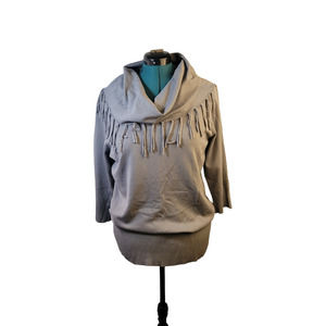 Notations Gray Cowl Neck Sweater‎ Top with Fringe Large NWT